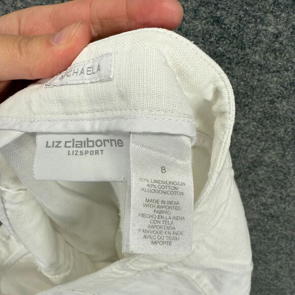 Liz Claiborne Pants Women 8 White Linen Flat Front High Rise Chino Michaela - Picture 7 of 8